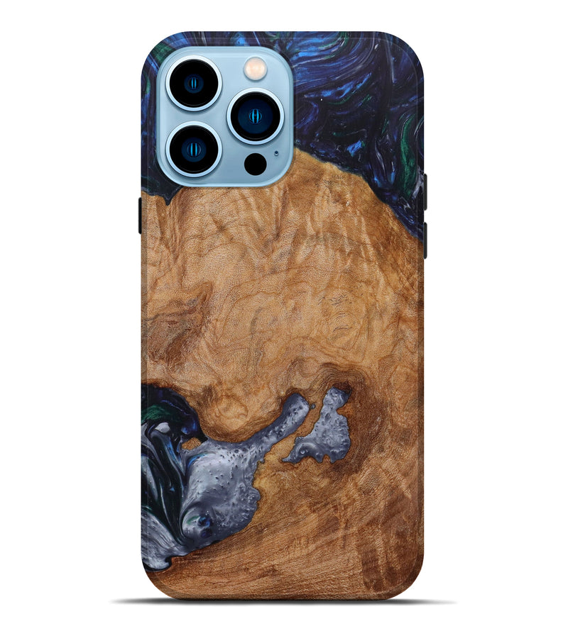 iPhone 14 Pro Max Wood+Resin Live Edge Phone Case - Taryn (Blue, 641695)