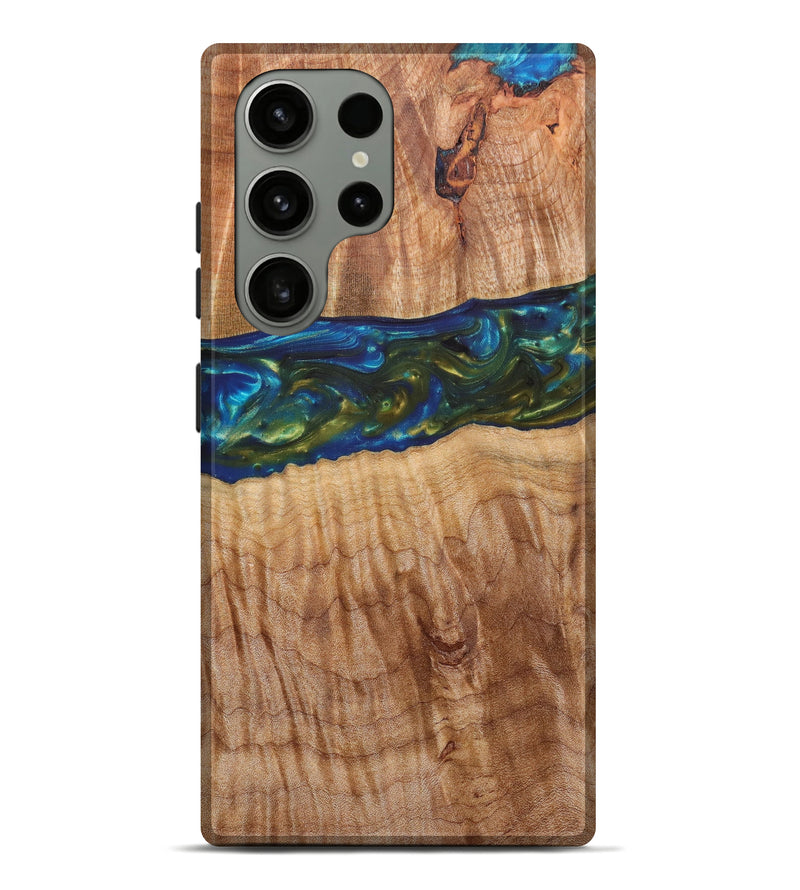 Galaxy S23 Ultra Wood+Resin Live Edge Phone Case - Alex (Teal & Gold, 636195)