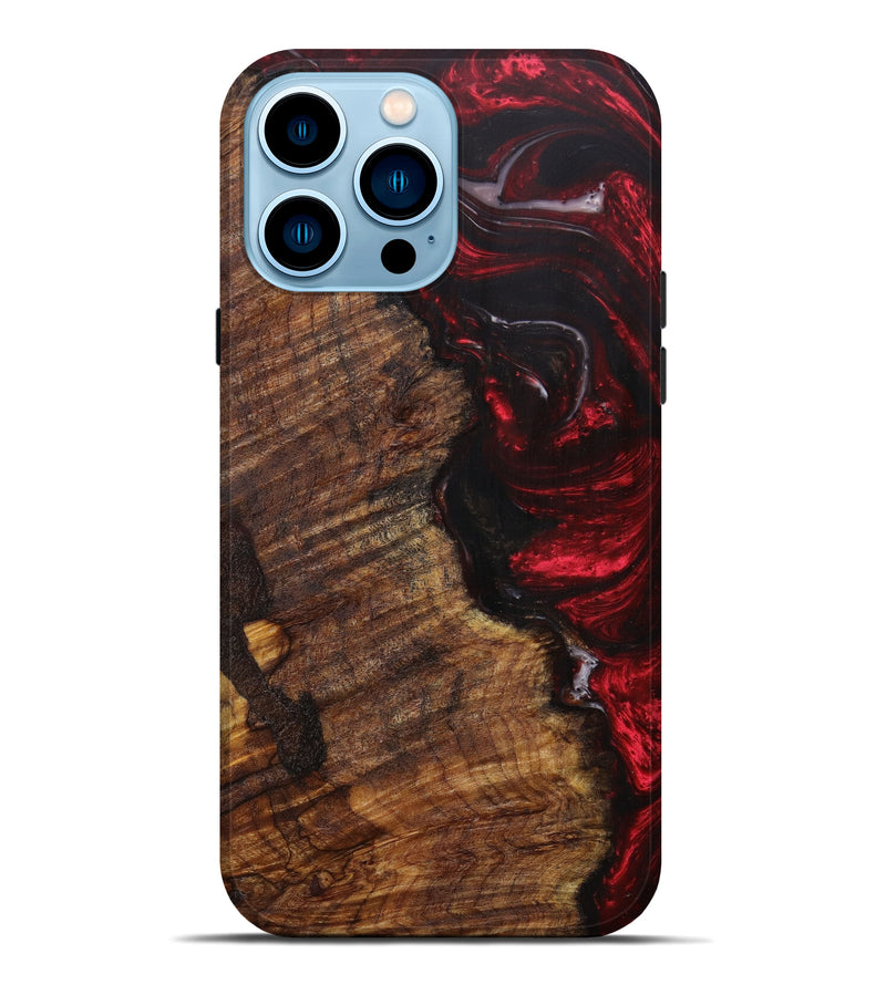 iPhone 14 Pro Max Wood+Resin Live Edge Phone Case - Alexys (Dark Red, 610272)