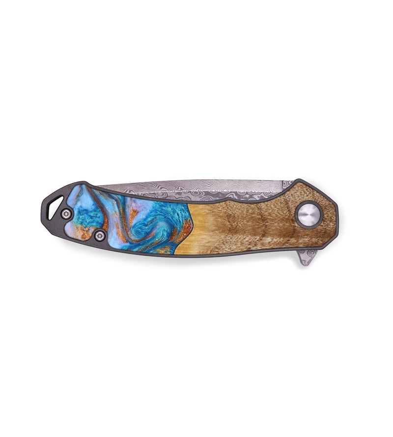 EDC Wood+Resin Pocket Knife - Madilyn (Teal & Gold, 641902)