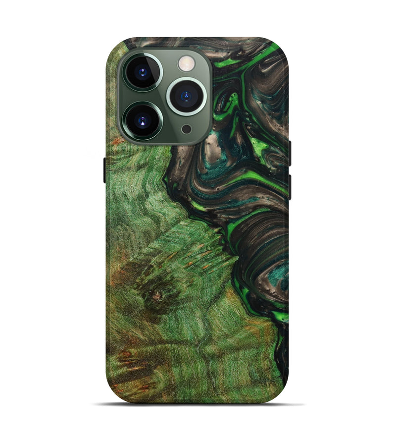 iPhone 13 Pro Wood+Resin Live Edge Phone Case - Jenni (Green, 633232)