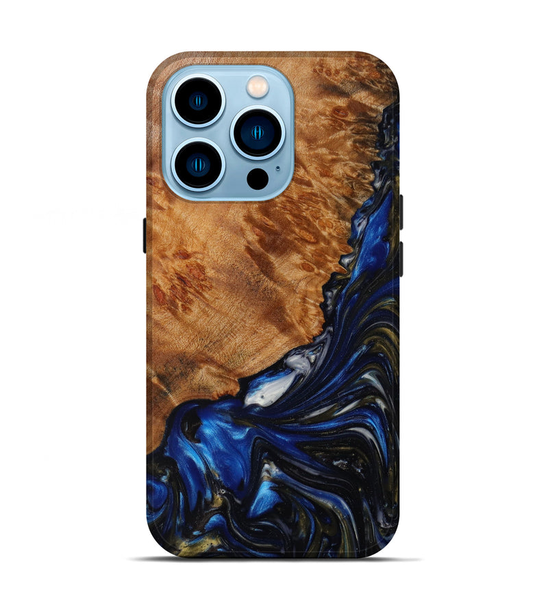 iPhone 14 Pro Wood+Resin Live Edge Phone Case - Erika (Dark Blue, 610598)