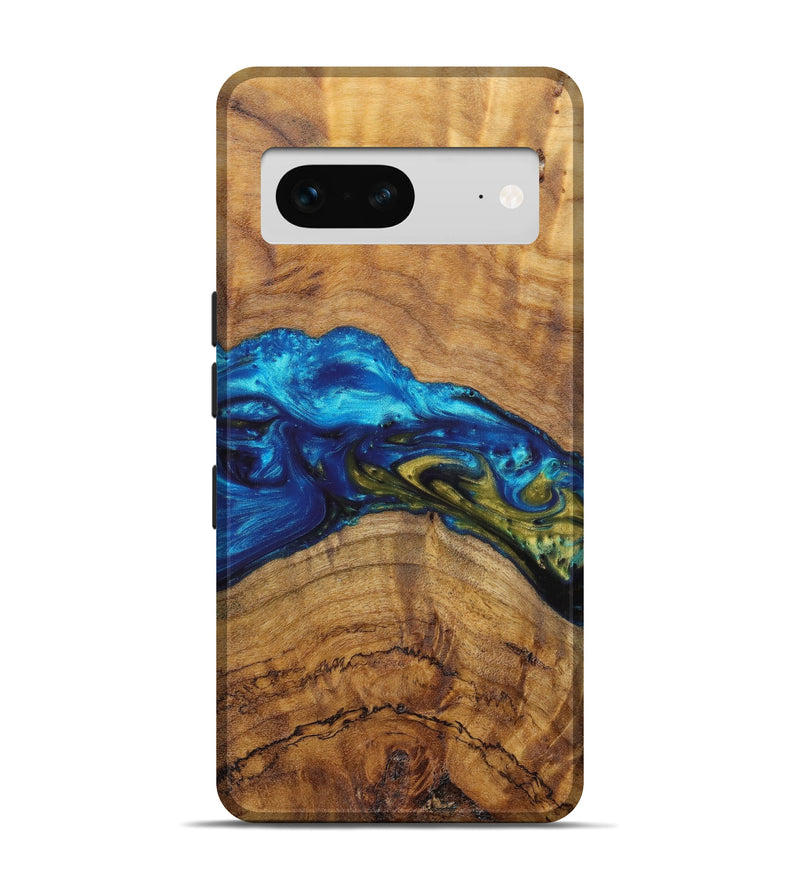Pixel 7 Wood+Resin Live Edge Phone Case - Leonard (Teal & Gold, 637177)