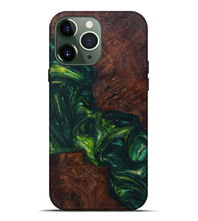 iPhone 13 Pro Max Wood+Resin Live Edge Phone Case - Leaton (Dark Green, 605583)