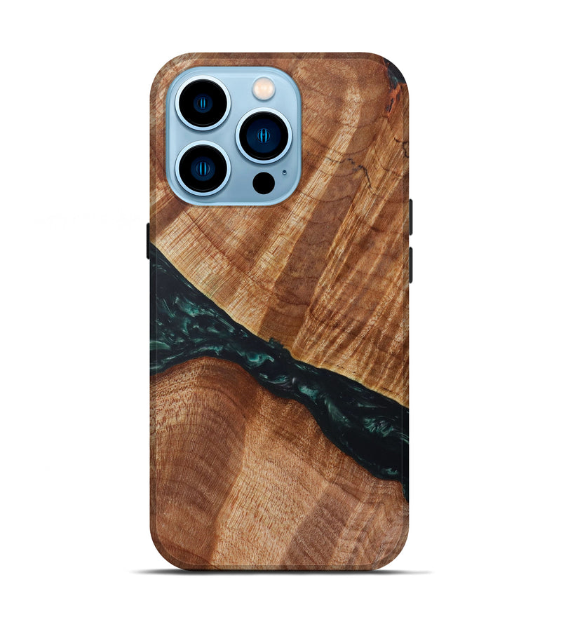 iPhone 14 Pro Wood+Resin Live Edge Phone Case - Leonard (Green, 641747)