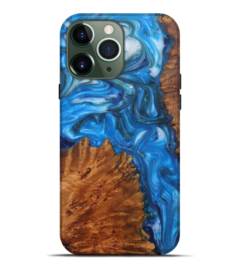 iPhone 13 Pro Max Wood+Resin Live Edge Phone Case - Saleh (Light Blue, 593309)