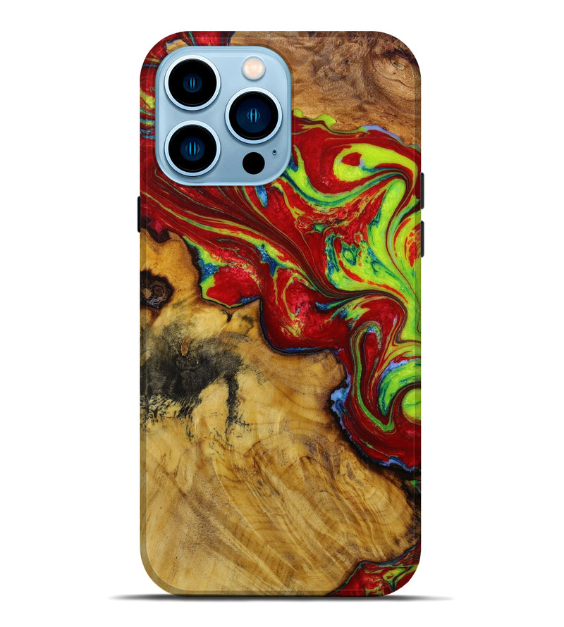 iPhone 14 Pro Max Wood+Resin Live Edge Phone Case - Emil (Red, 648347)