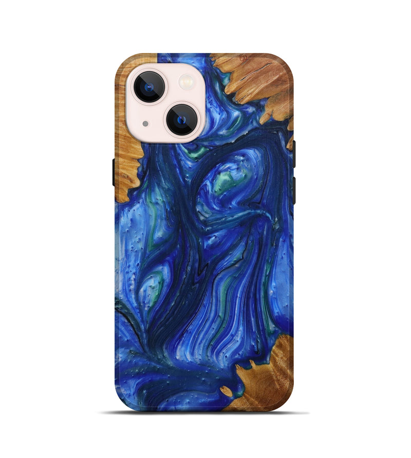 iPhone 13 mini Wood+Resin Live Edge Phone Case - Nananne (Light Blue, 593334)
