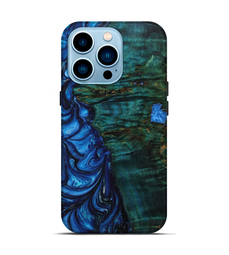 iPhone 14 Pro Wood+Resin Live Edge Phone Case - Cleo (Blue, 643467)