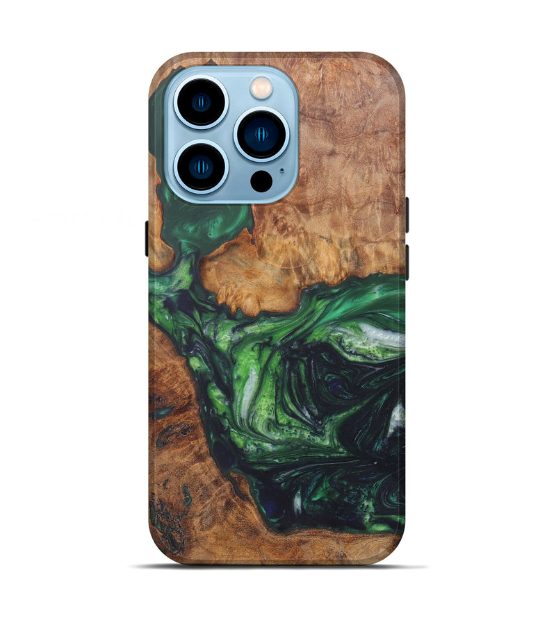 iPhone 14 Pro Wood+Resin Live Edge Phone Case - Shana (Dark Green, 602498)