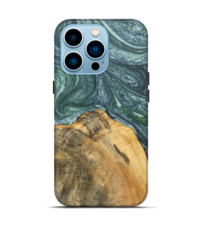 iPhone 14 Pro Wood+Resin Live Edge Phone Case - Cheryl (Green, 636306)
