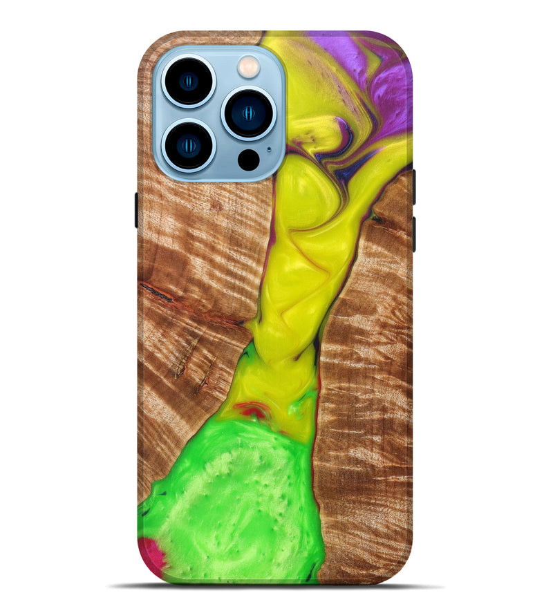 iPhone 14 Pro Max Wood+Resin Live Edge Phone Case - Niklaus (Dark Green, 616715)