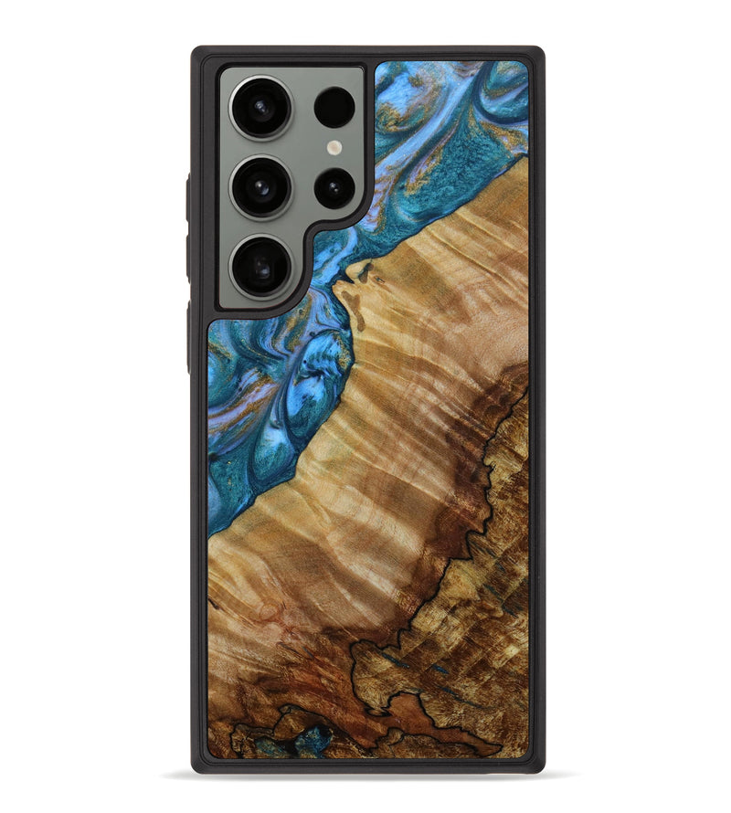 Galaxy S23 Ultra Wood+Resin Phone Case - Dylan (Teal & Gold, 648118)