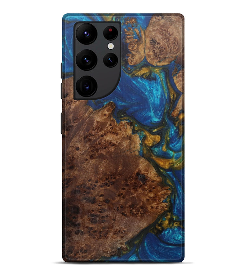Galaxy S22 Ultra Wood+Resin Live Edge Phone Case - Juline (Teal & Gold, 592328)