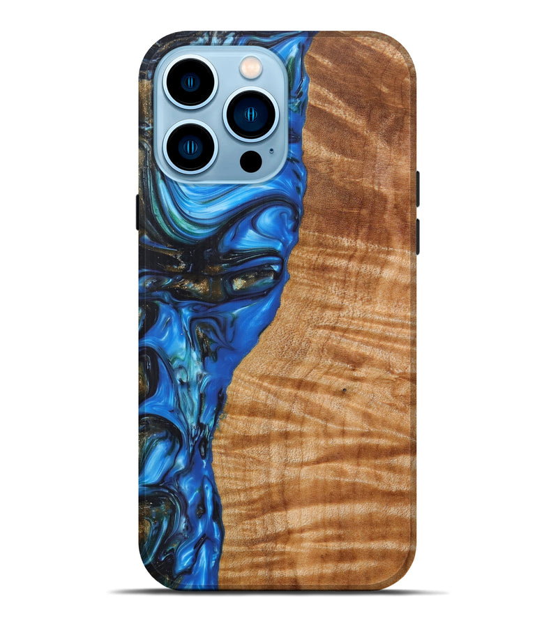 iPhone 14 Pro Max Wood+Resin Live Edge Phone Case - Gloria (Light Blue, 614568)