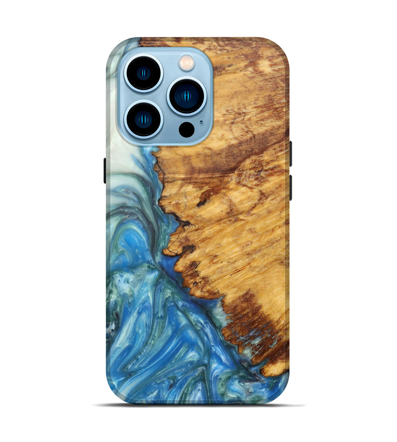 iPhone 14 Pro Wood+Resin Live Edge Phone Case - Roslyn (Light Blue, 596662)