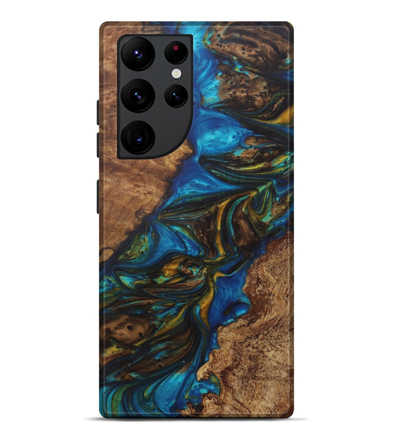 Galaxy S22 Ultra Wood+Resin Live Edge Phone Case - Leonard (Teal & Gold, 581664)