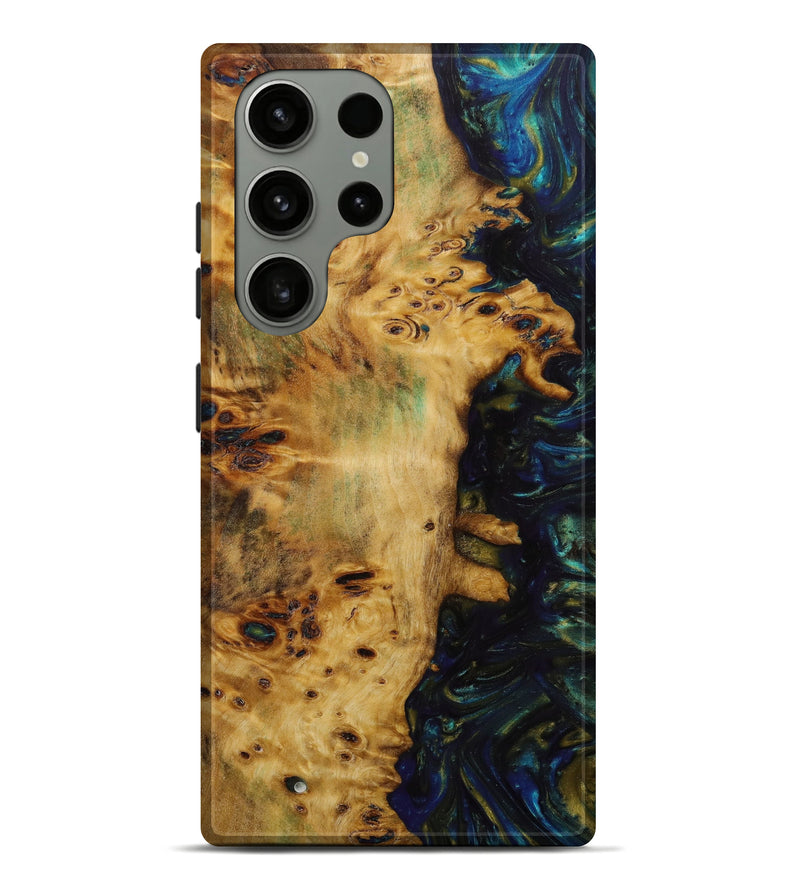 Galaxy S23 Ultra Wood+Resin Live Edge Phone Case - Leanne (Teal & Gold, 642683)