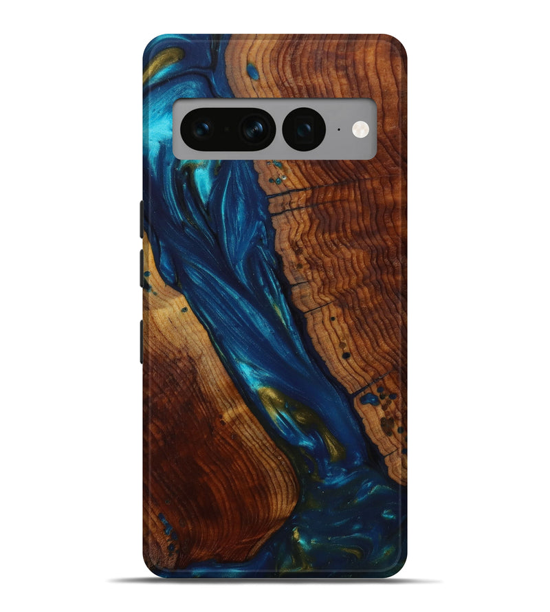 Pixel 7 Pro Wood+Resin Live Edge Phone Case - Olive (Teal & Gold, 644307)