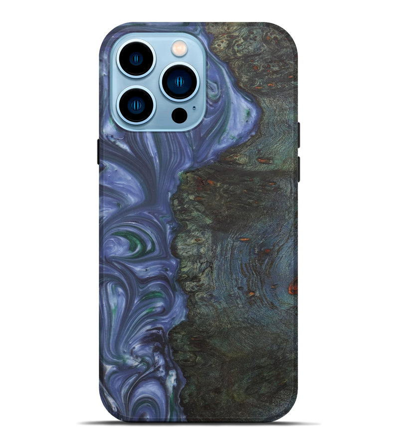 iPhone 14 Pro Max Wood+Resin Live Edge Phone Case - Hettie (Light Blue, 594775)