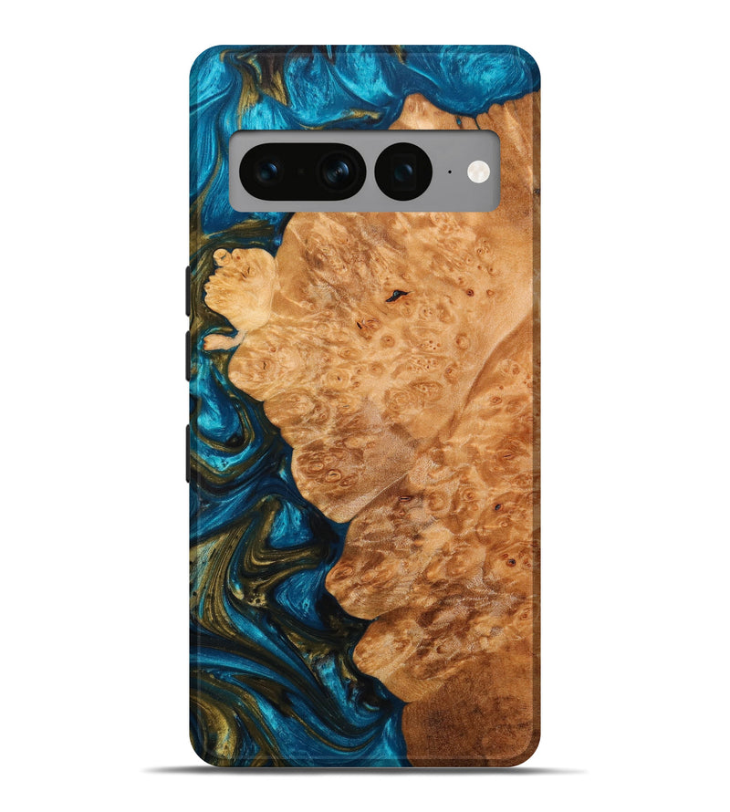 Pixel 7 Pro Wood+Resin Live Edge Phone Case - Winifred (Teal & Gold, 635139)