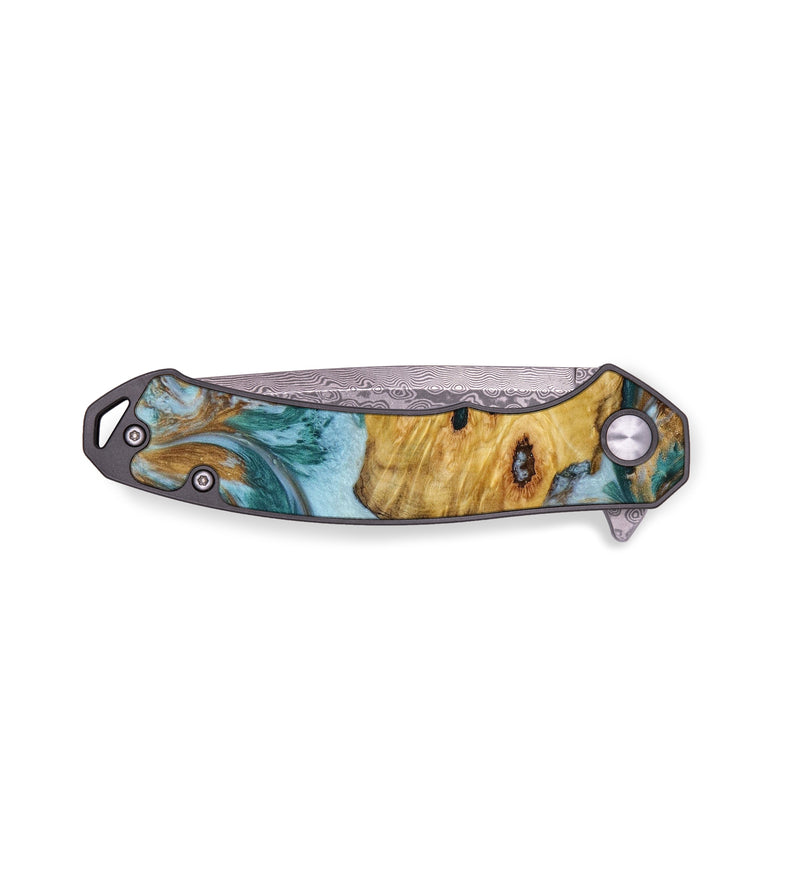 EDC Wood+Resin Pocket Knife - Elian (Teal & Gold, 641490)