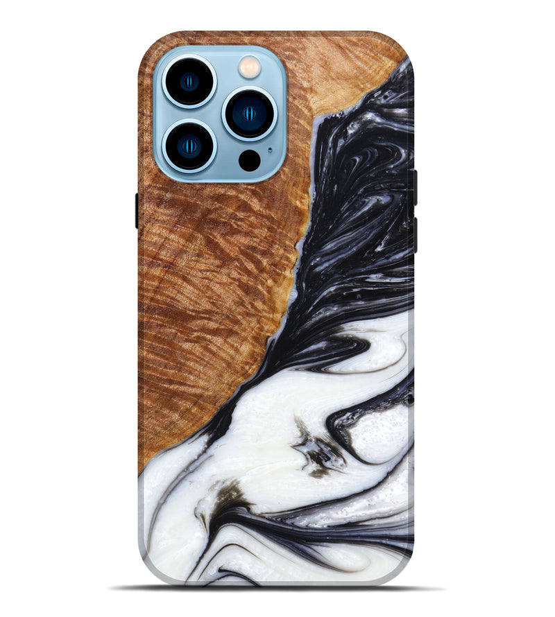 iPhone 14 Pro Max Wood+Resin Live Edge Phone Case - Elian (Black & White, 633073)