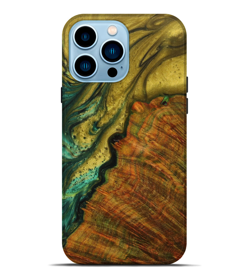 iPhone 14 Pro Max Wood+Resin Live Edge Phone Case - Izabel (Green, 622945)