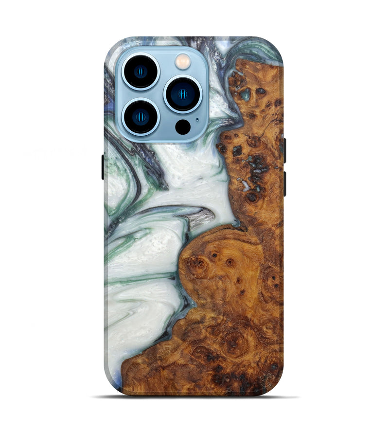 iPhone 14 Pro Wood+Resin Live Edge Phone Case - Amit (Black & White, 588018)