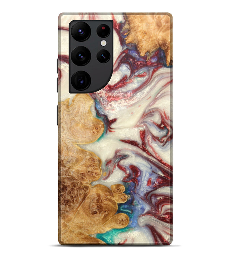 Galaxy S22 Ultra Wood+Resin Live Edge Phone Case - Mesut (Dark Red, 605530)