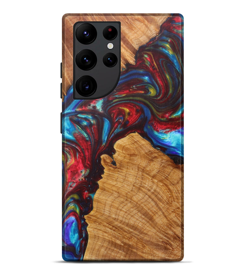 Galaxy S22 Ultra Wood+Resin Live Edge Phone Case - Problems (Dark Red, 608558)