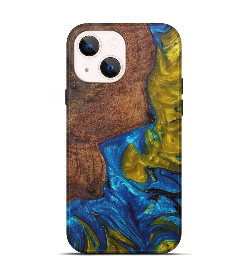 iPhone 13 Wood+Resin Live Edge Phone Case - Serge (Teal & Gold, 605601)