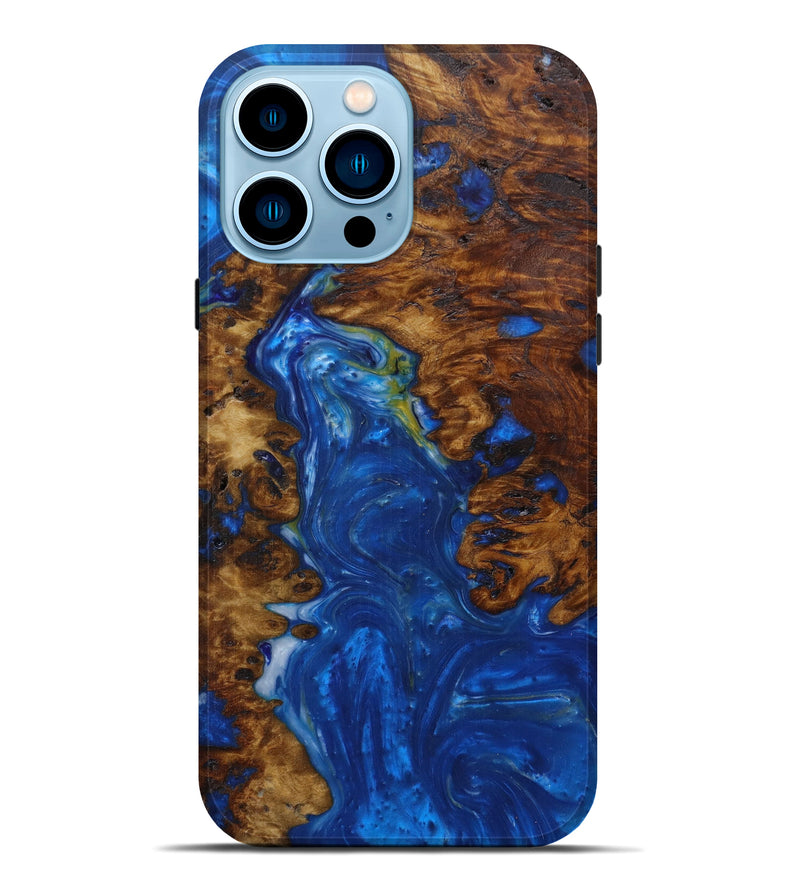 iPhone 14 Pro Max Wood+Resin Live Edge Phone Case - Elene (Light Blue, 593326)