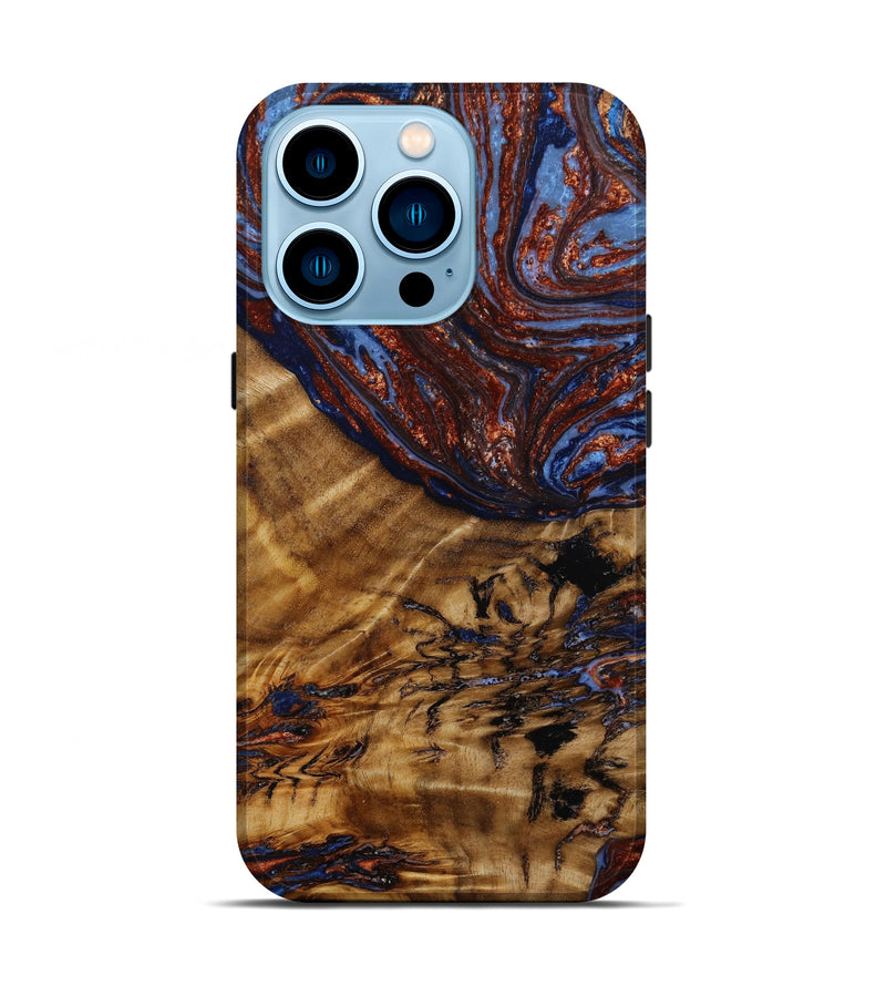 iPhone 14 Pro Wood+Resin Live Edge Phone Case - Trinity (Teal & Gold, 647617)