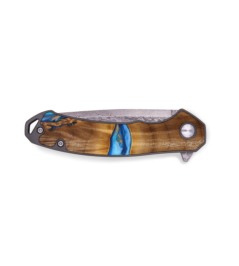 EDC Wood+Resin Pocket Knife - Randy (Teal & Gold, 642994)