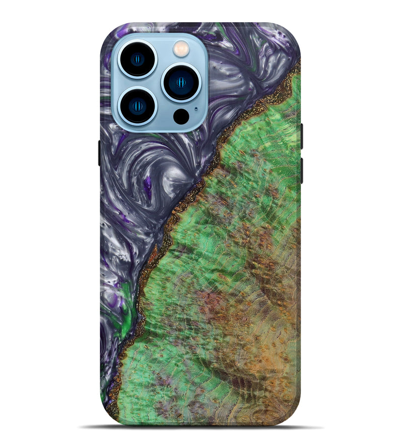 iPhone 14 Pro Max Wood+Resin Live Edge Phone Case - Enid (Green, 630450)