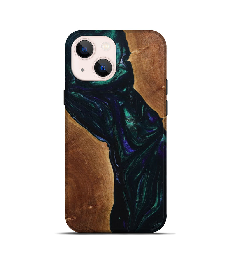 iPhone 13 mini Wood+Resin Live Edge Phone Case - Sammy (Green, 641124)