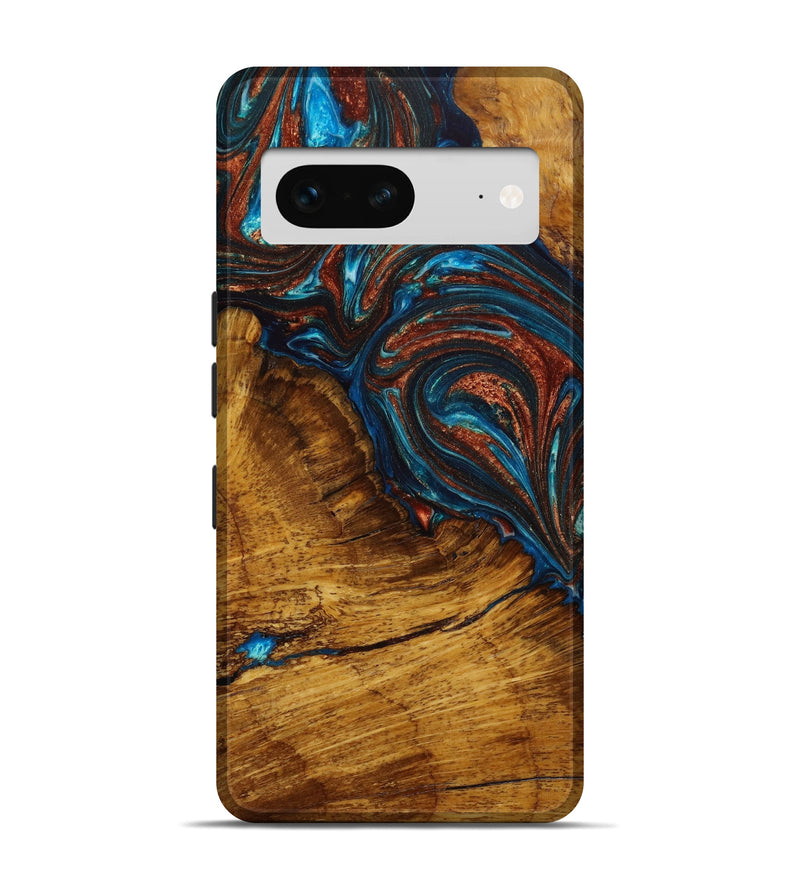 Pixel 7 Wood+Resin Live Edge Phone Case - Drew (Teal & Gold, 645065)
