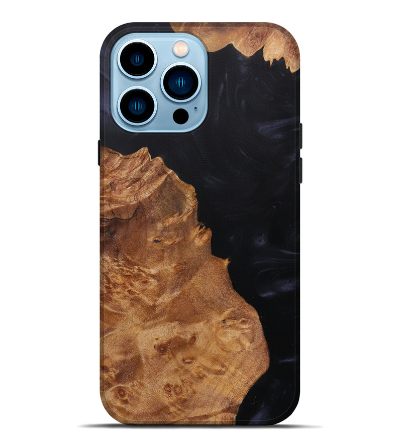iPhone 14 Pro Max Wood+Resin Live Edge Phone Case - Brenna (Pure Black, 613920)