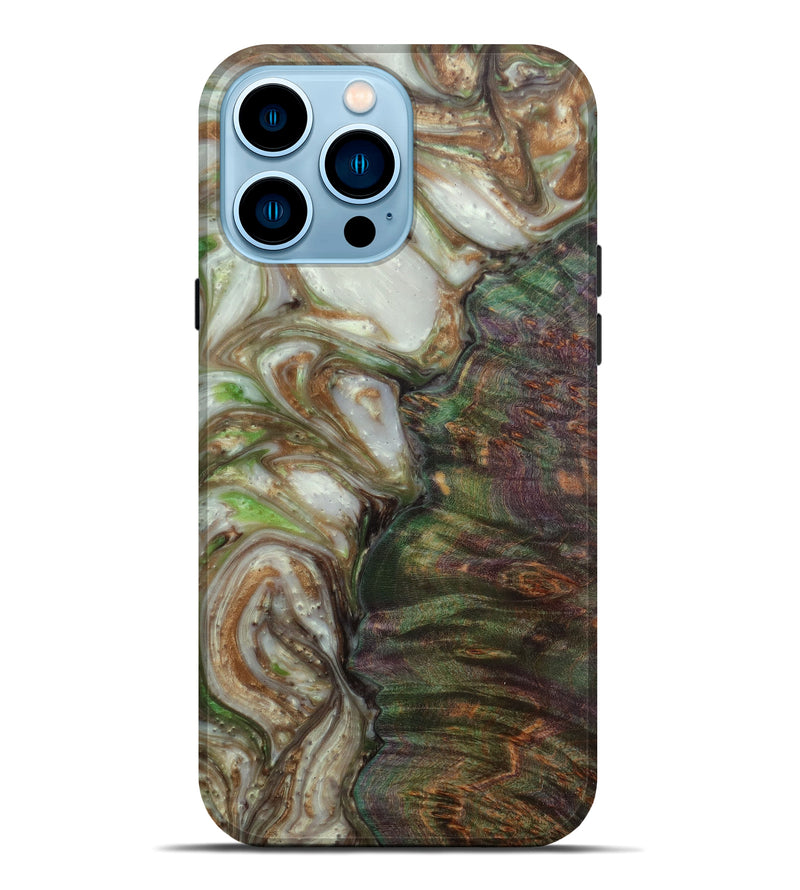 iPhone 14 Pro Max Wood+Resin Live Edge Phone Case - Colleen (Dark Green, 582820)