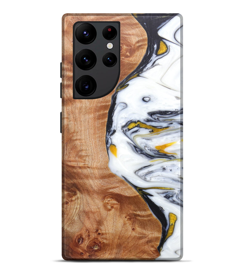 Galaxy S22 Ultra Wood+Resin Live Edge Phone Case - Hesther (Black & White, 606483)