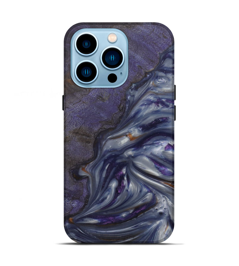 iPhone 14 Pro Wood+Resin Live Edge Phone Case - Latashia (Dark Blue, 585577)