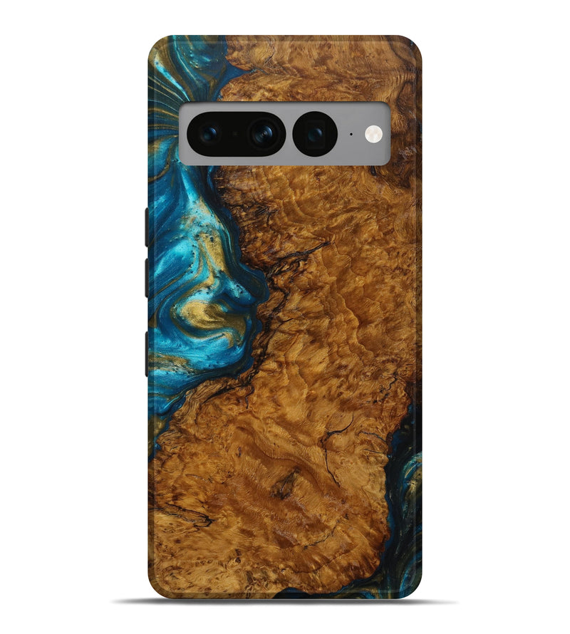 Pixel 7 Pro Wood+Resin Live Edge Phone Case - Walter (Teal & Gold, 636201)