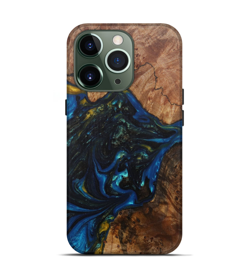 iPhone 13 Pro Wood+Resin Live Edge Phone Case - Costanza (Teal & Gold, 590671)