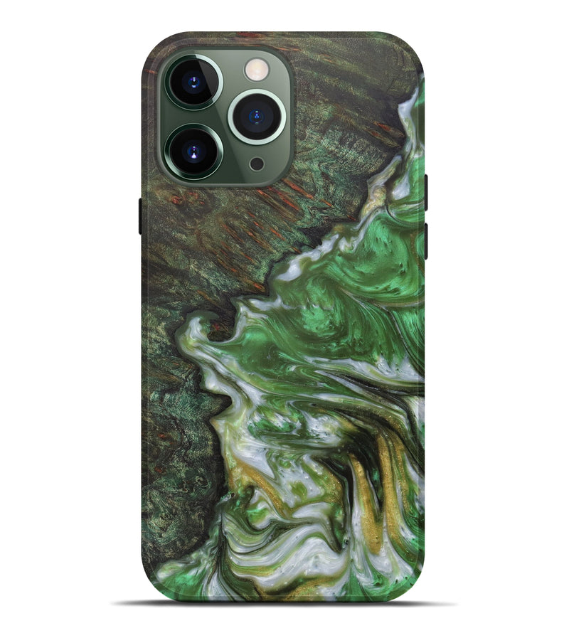 iPhone 13 Pro Max Wood+Resin Live Edge Phone Case - Daffy (Dark Green, 601210)