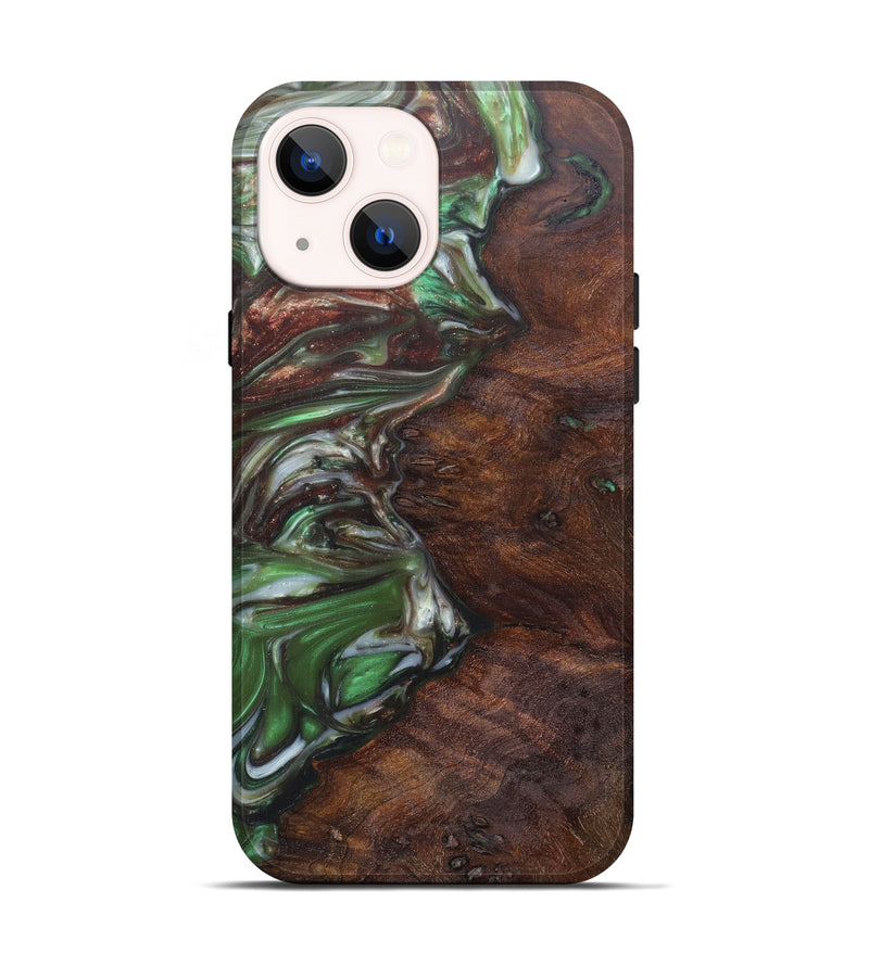iPhone 14 Wood+Resin Live Edge Phone Case - Jorie (Dark Green, 606873)