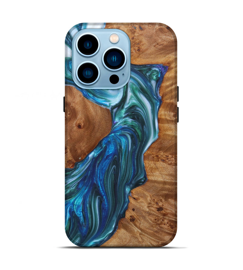iPhone 14 Pro Wood+Resin Live Edge Phone Case - Jazlyn (Blue, 628525)