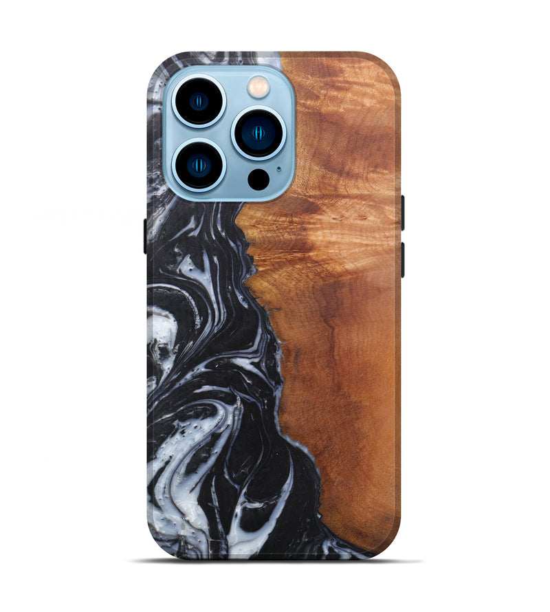 iPhone 14 Pro Wood+Resin Live Edge Phone Case - Scarlett (Black & White, 593750)