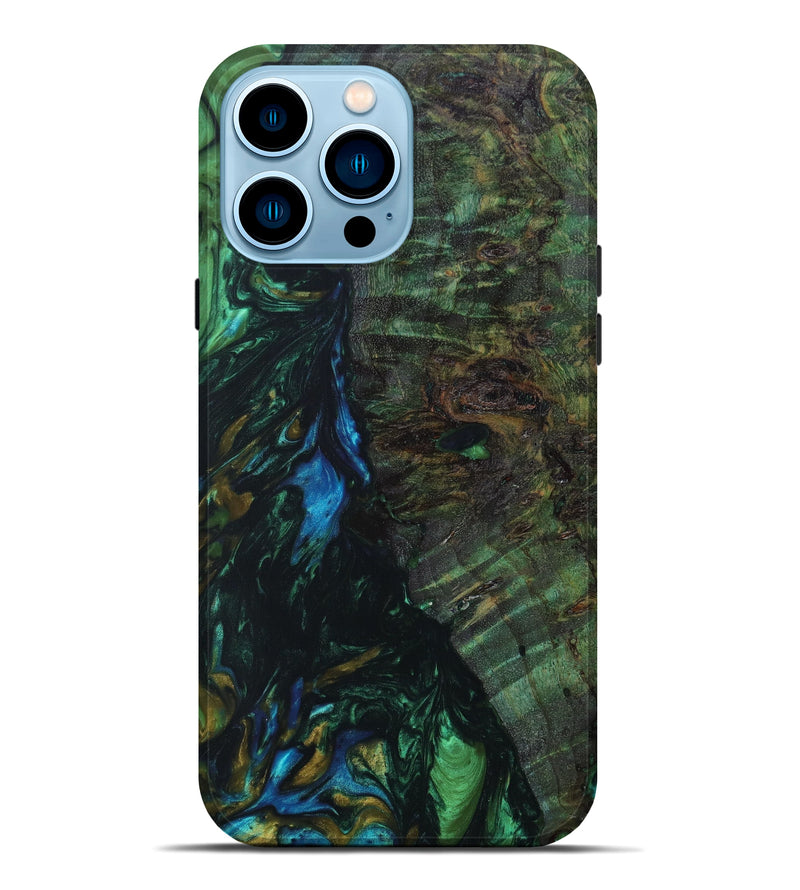 iPhone 14 Pro Max Wood+Resin Live Edge Phone Case - Suhas (Green, 633528)