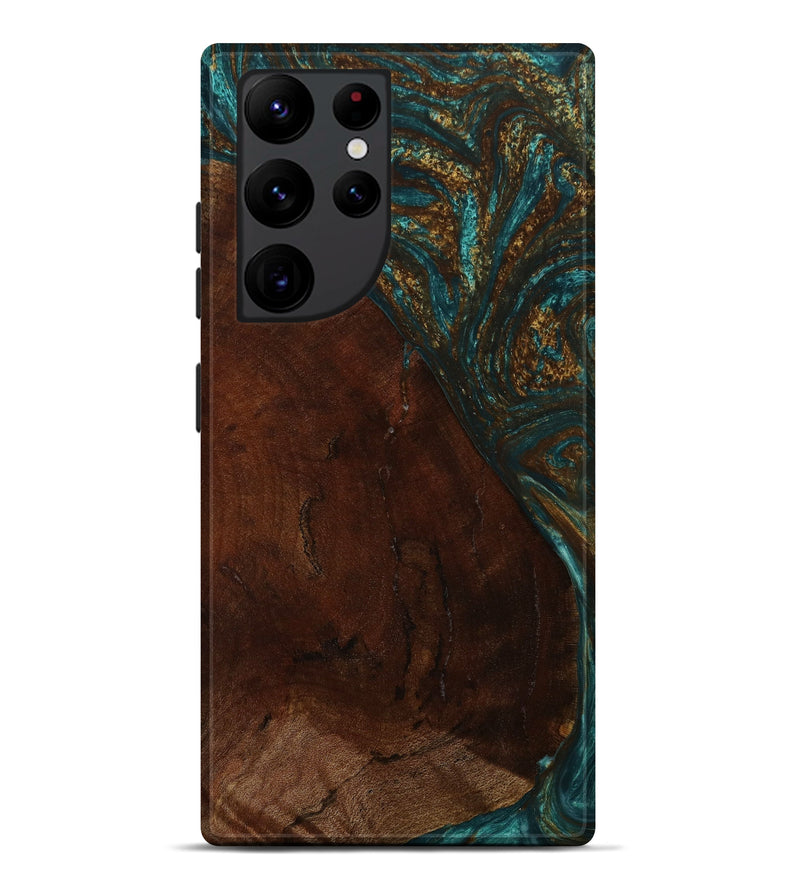 Galaxy S22 Ultra Wood+Resin Live Edge Phone Case - Bridget (Teal & Gold, 646900)